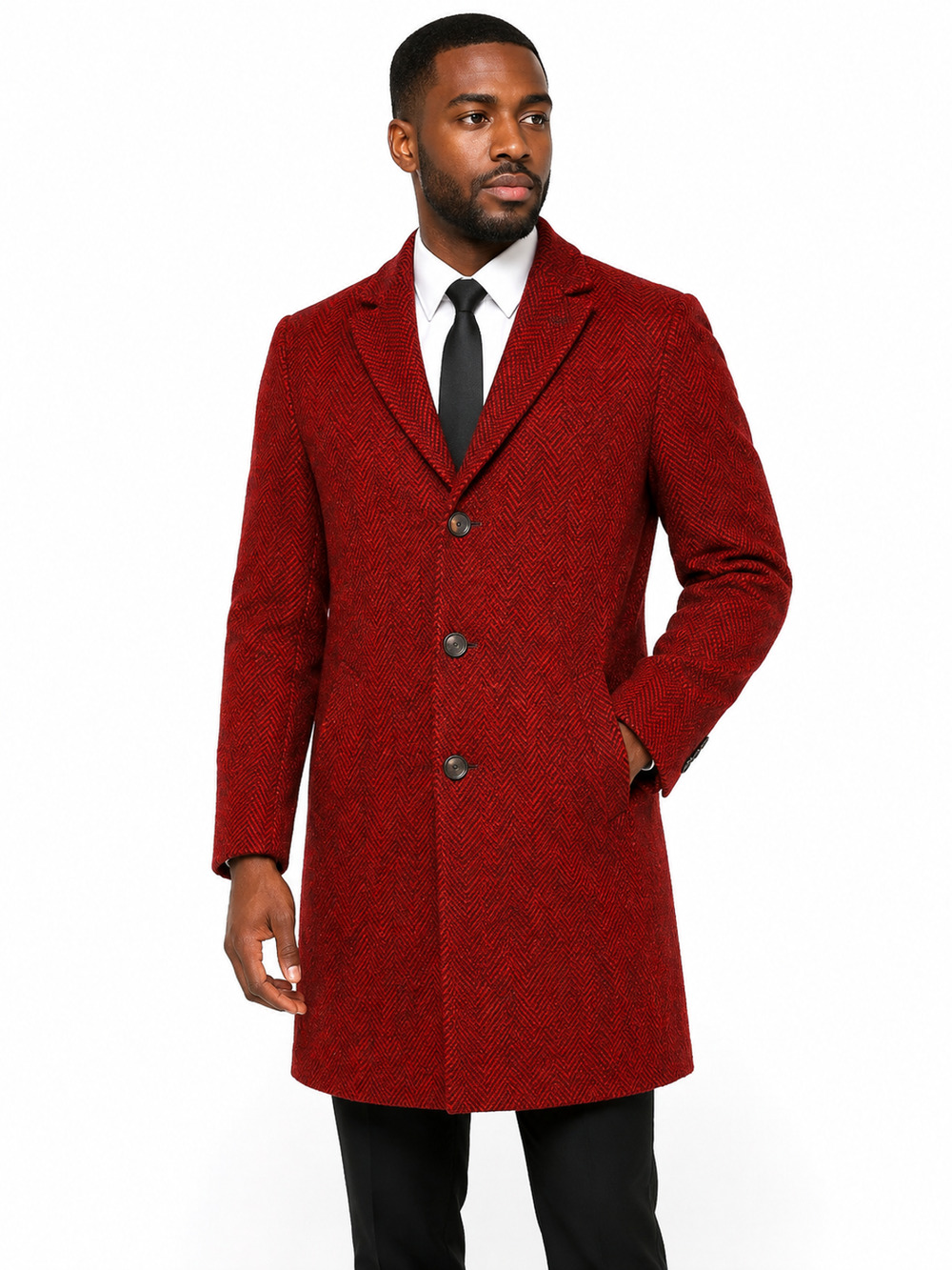 Express Women’s Red Herringbone Long Coat Jacket 3 Button Tailored Career SZ XL